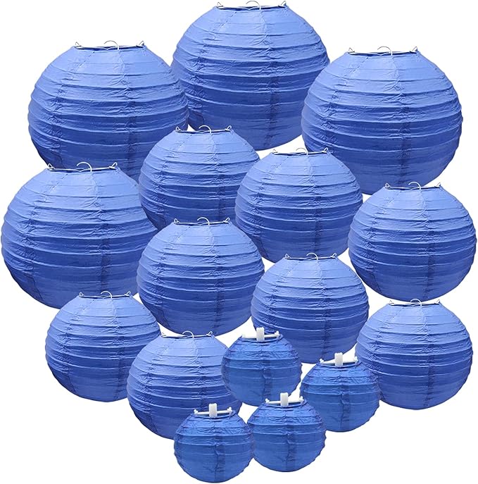 16 件深蓝色纸灯笼(尺寸 10.24 厘米,15.24 厘米,20.32 厘米,25.